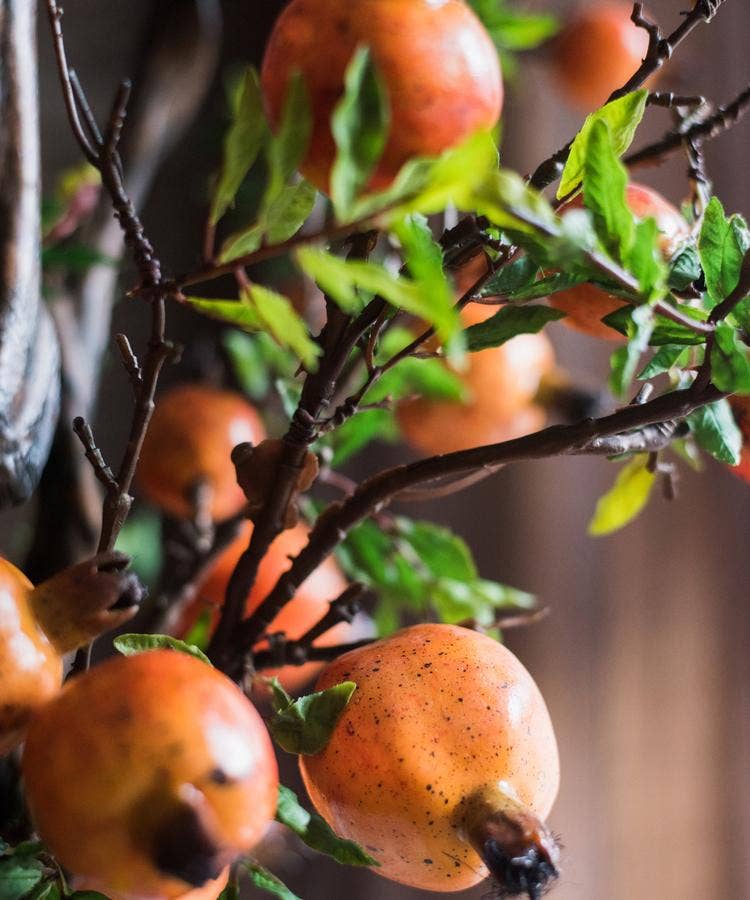 Artificial Fruit Yellow Orange Pomegranate Fruit Stem 36" Tall: Three Stems