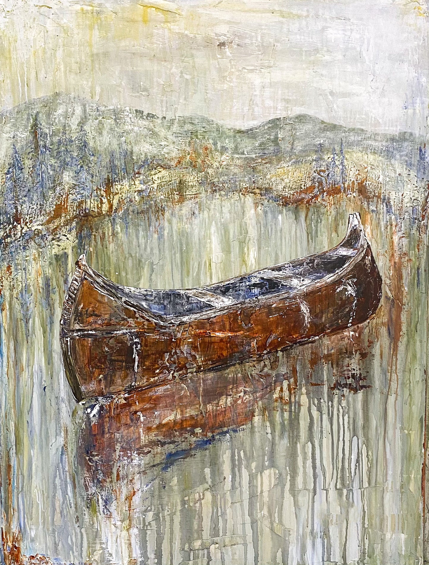 12x16 Single Canoe With Mountains