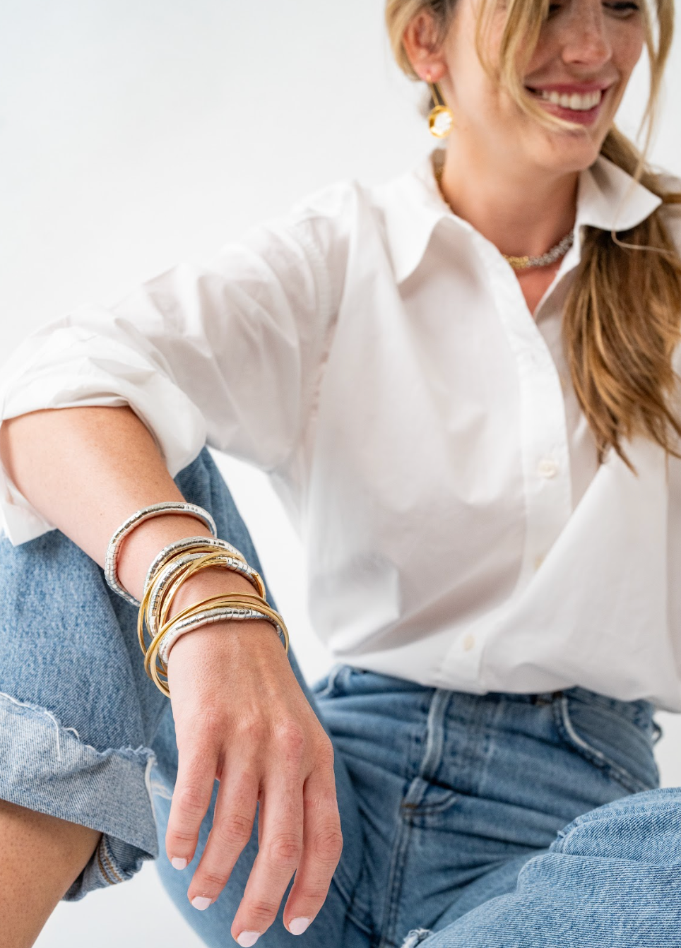 Lucille Round Bead Stretch Bracelet Silver Wholesale