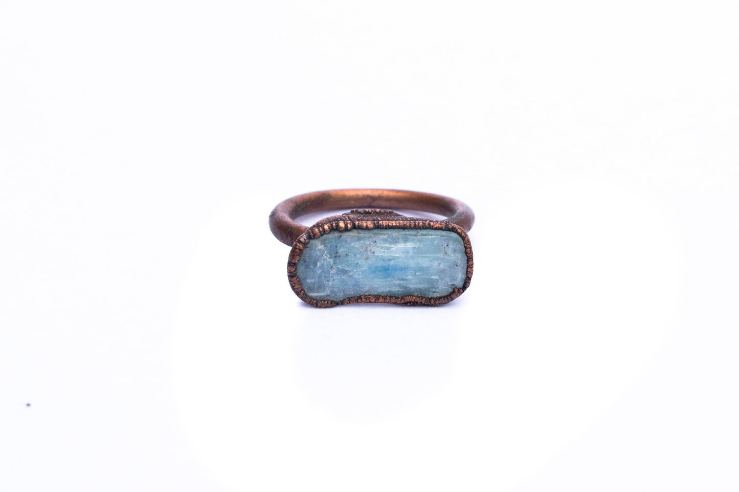 Blue Rectangular Kyanite Crystal Copper Ring: 7.5