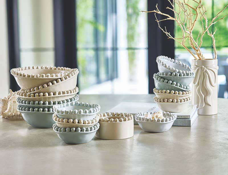 Ceramic Beaded Bowl - Small - Sand: 5" Dia x 2" H