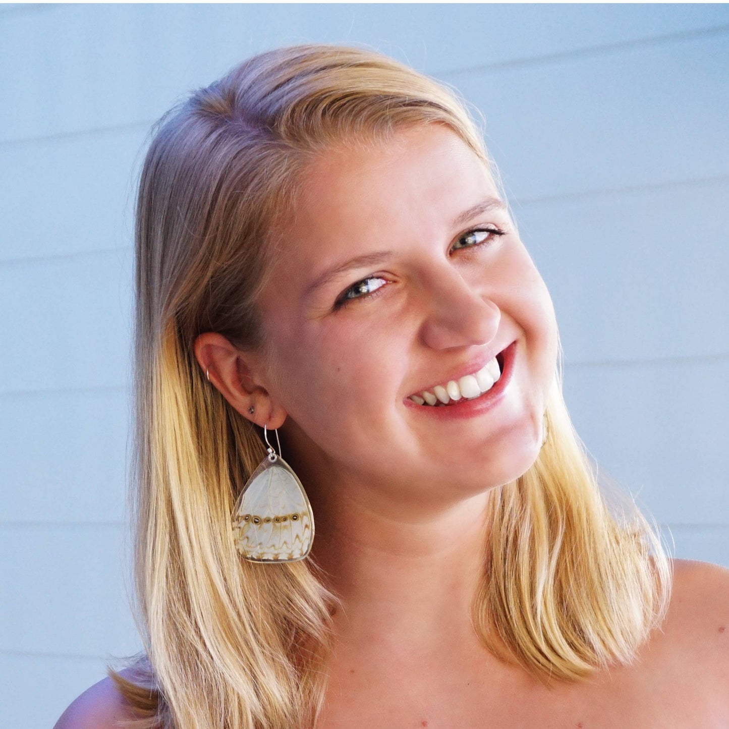 0530 Butterfly Earrings, Mint Morpho Butterfly, bottom