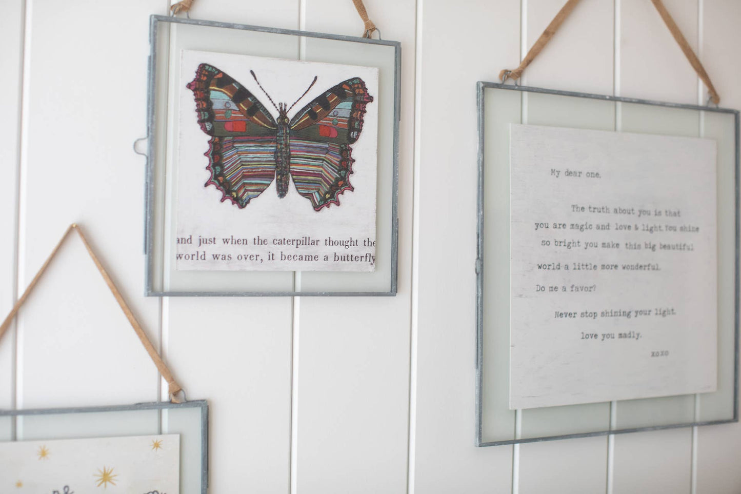 Glass and Metal Wall Hanging Picture Frame with Brown Suede: 15 x 15