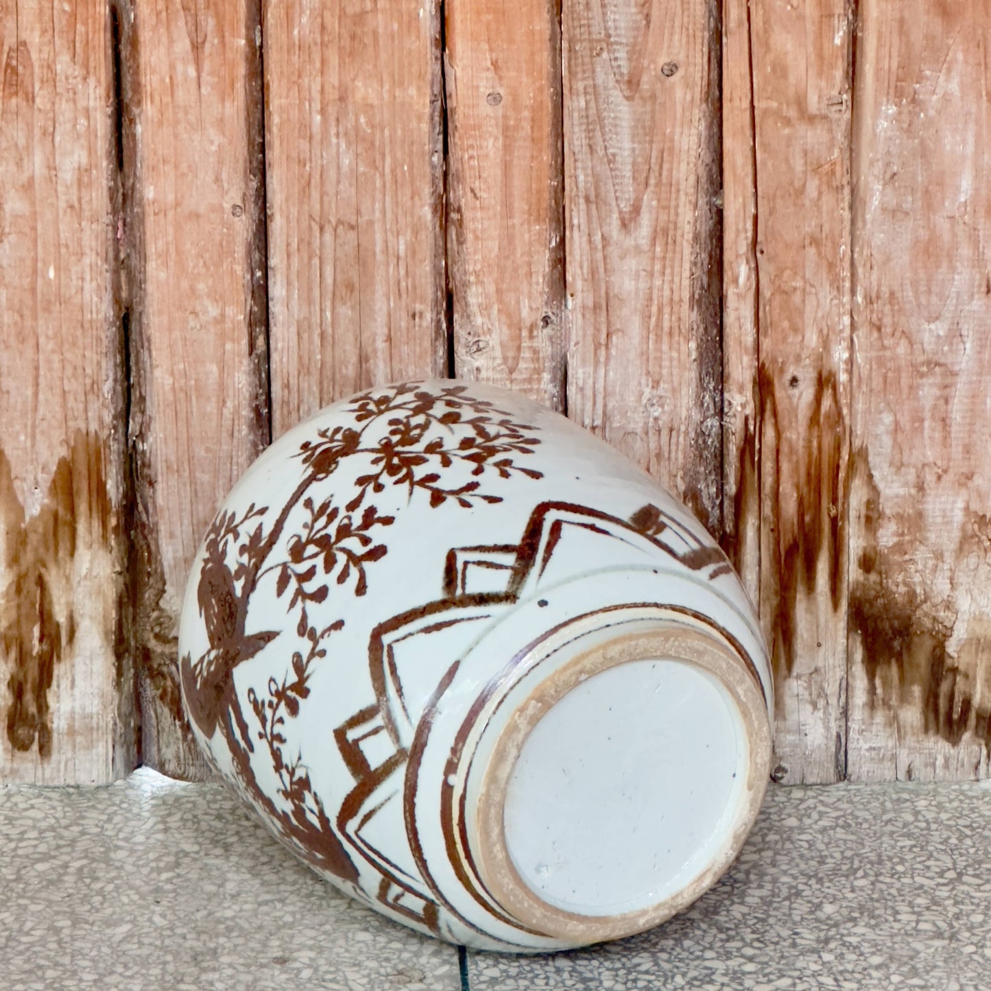 Red and White Copper Underglaze Bird and Flower Barrel Vase