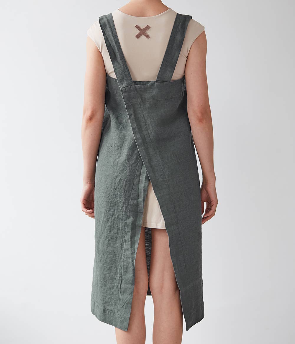 Forest Green Linen Japanese Pinafore Apron