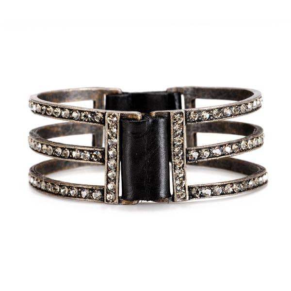 Double Sided Three Bar Bracelet: Vintage Brown w Africa Turq