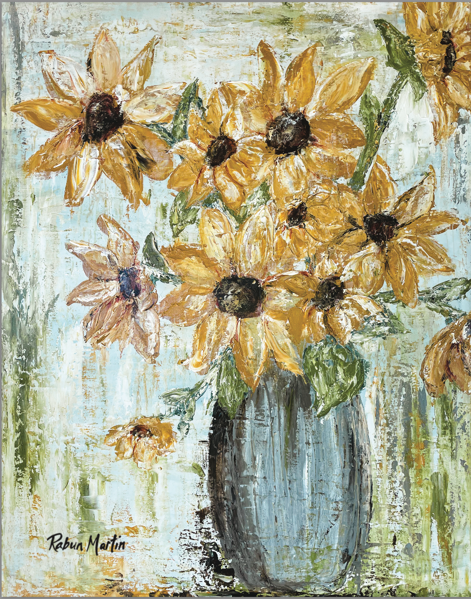 12x16 Sunflower Blue Vase