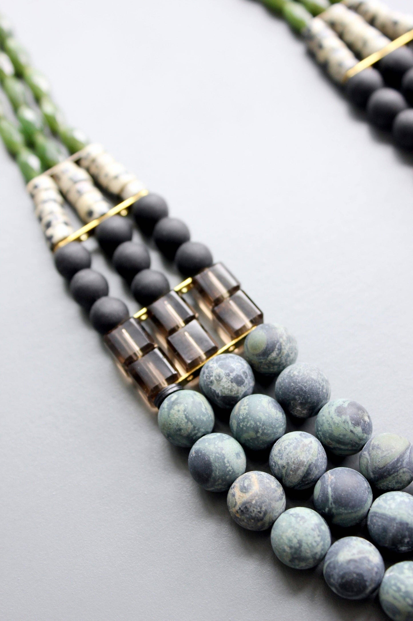 HYL219 Jasper and glass triple strand necklace