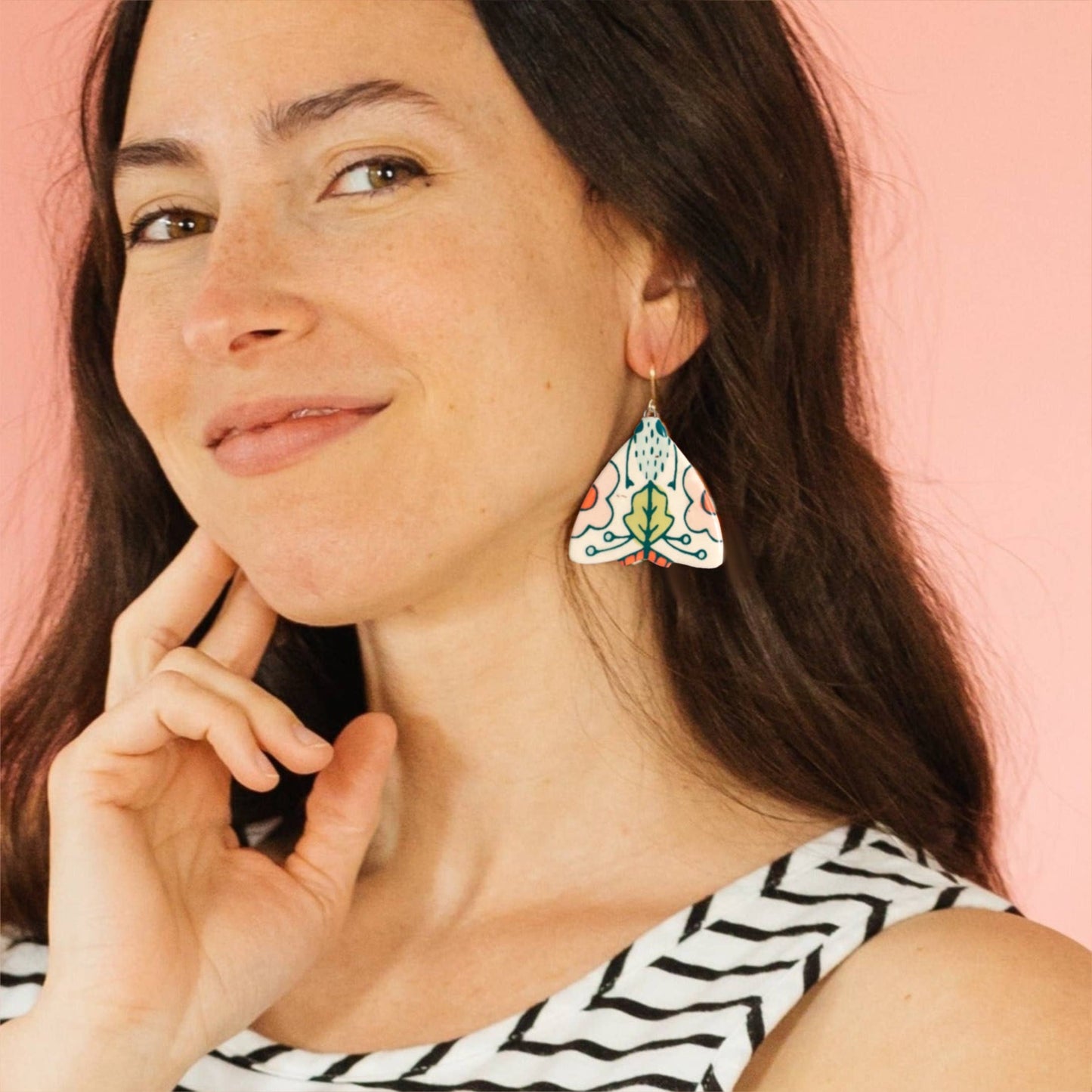 Hidden Moth Dangle Earrings with 14k Gold-Plated Hooks