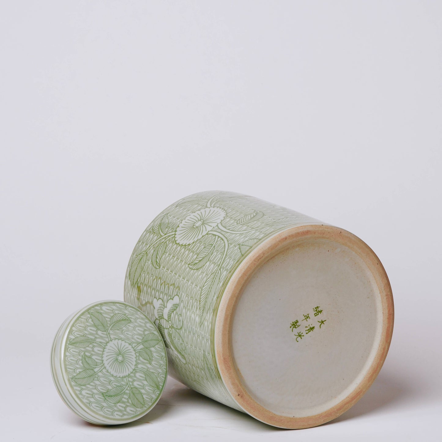 Deco Peony Green and White Porcelain Canister