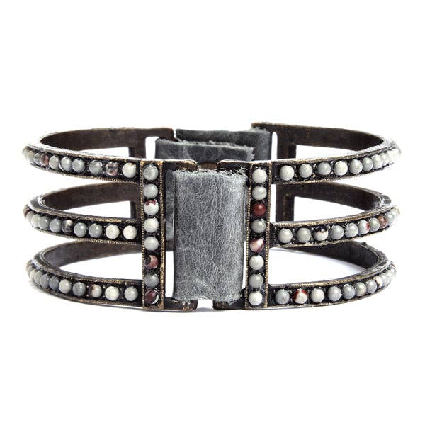 Double Sided Three Bar Bracelet: Vintage Brown w Africa Turq