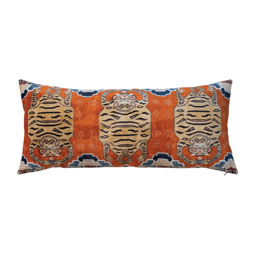 32"L x 14"H Cotton Velvet Printed Lumbar Pillow