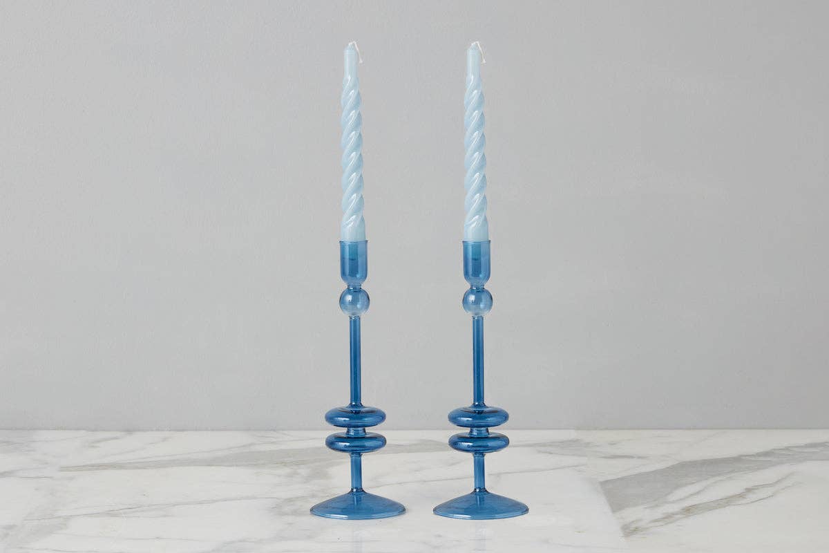 Glass Candlestick, Medium, Sapphire Blue