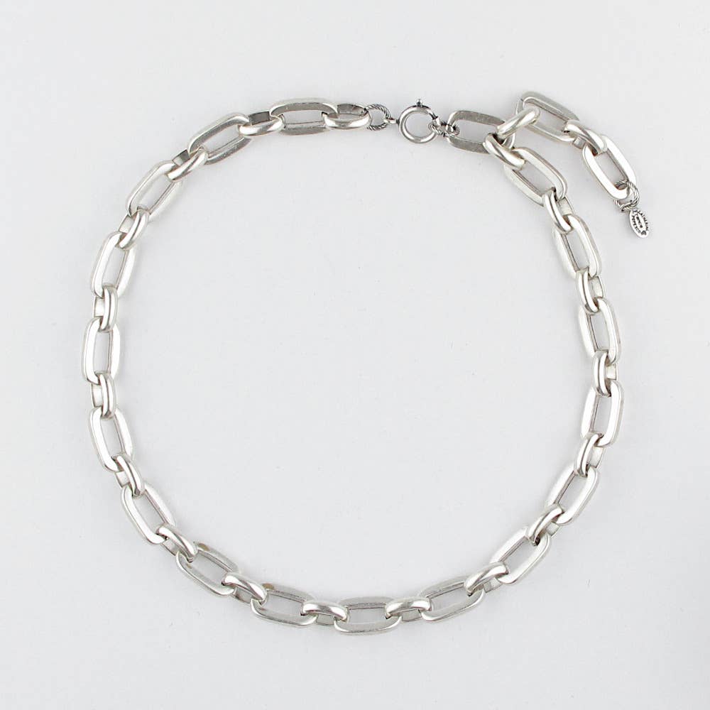 Rectangular Link Silver Necklace