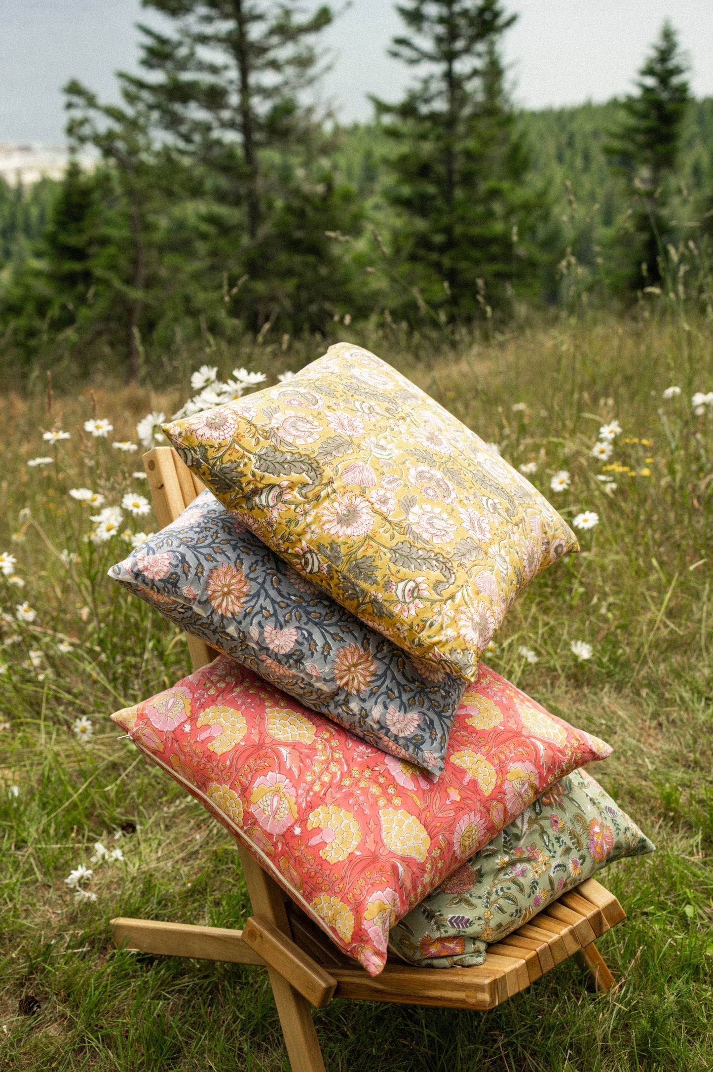 20x20 Block Print Pillow, Blue: Cover with Filler