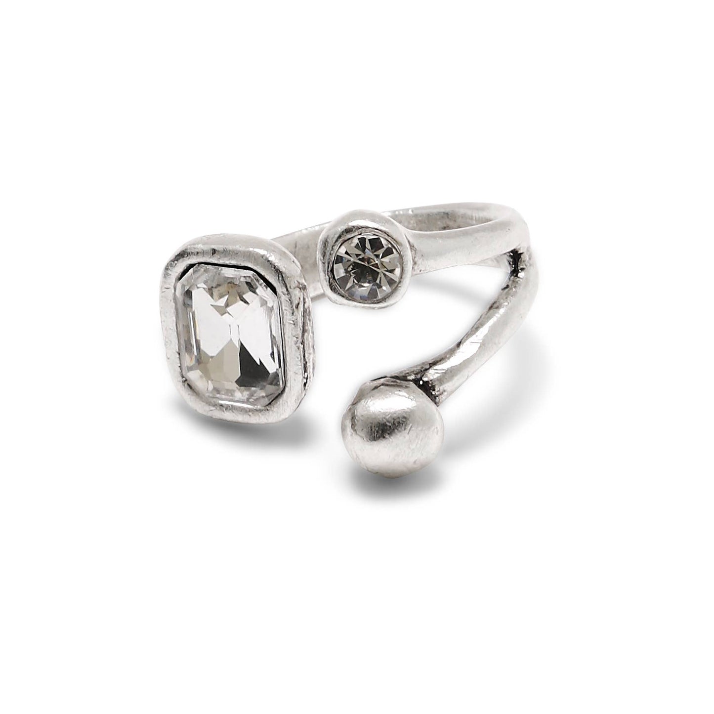 Handmade Clear Crystal Brass Ring - 6988