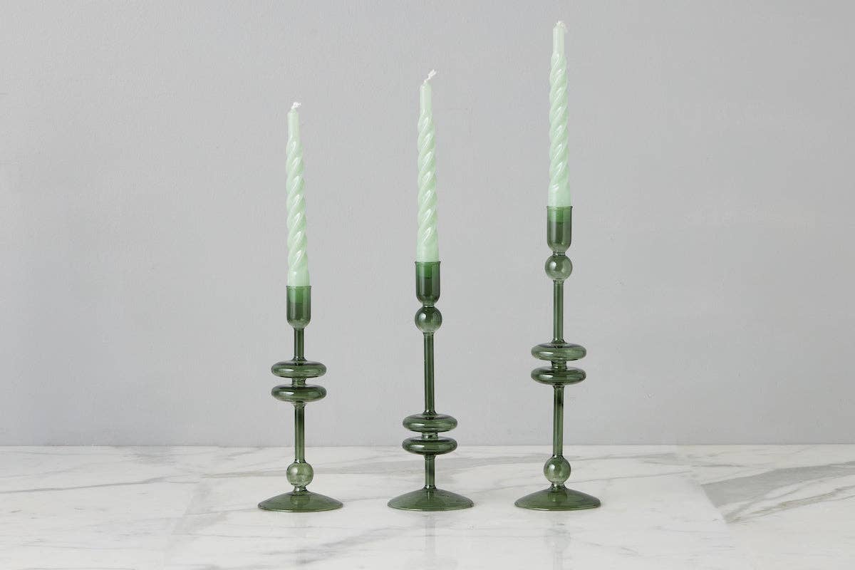 Glass Candlestick Large, Emerald