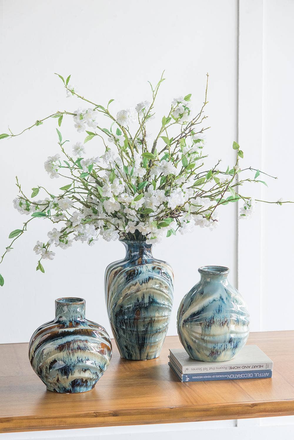 8.7x8.7x11" Blue and Brown Reactive Glazed Accent Vase