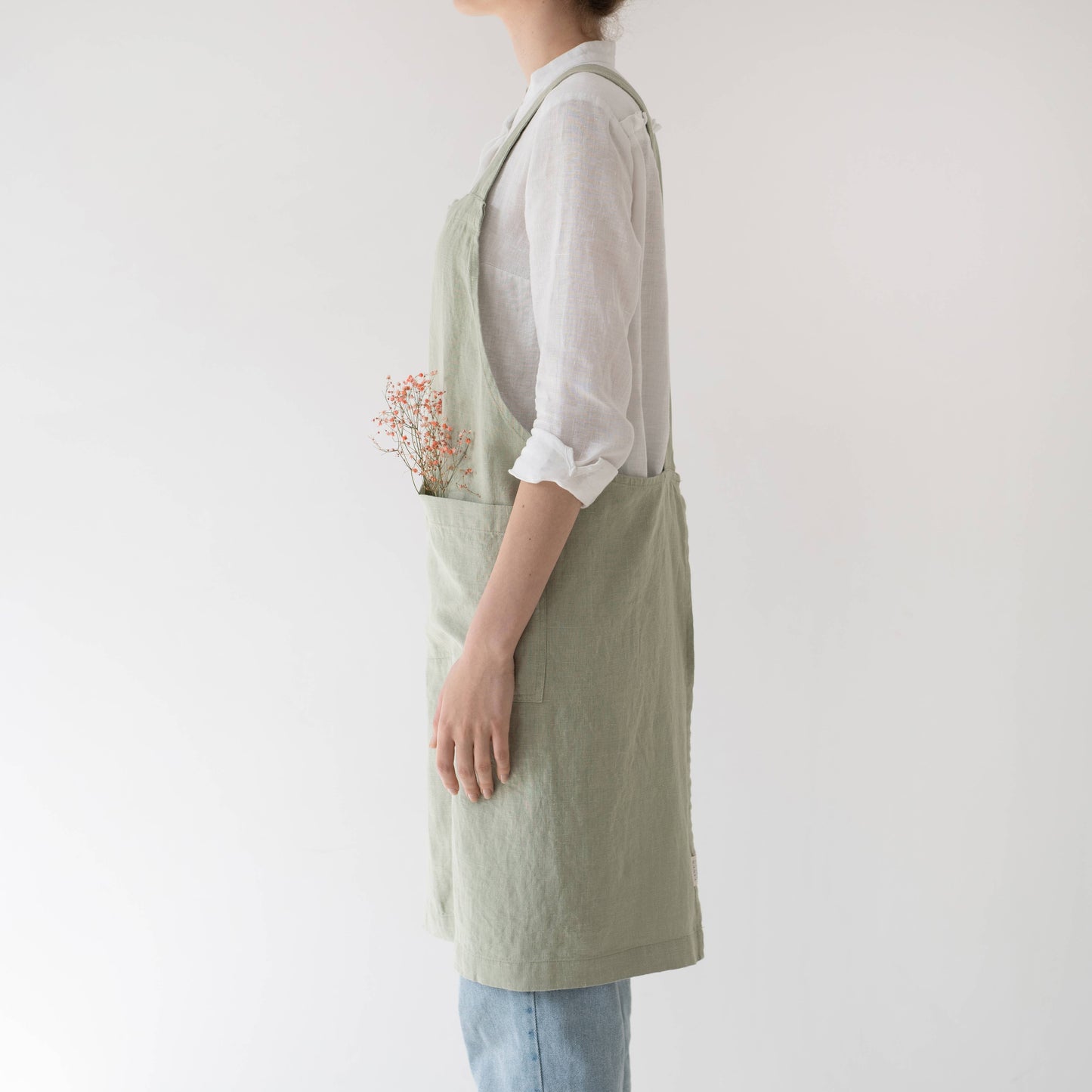 Sage Linen Crossback Apron