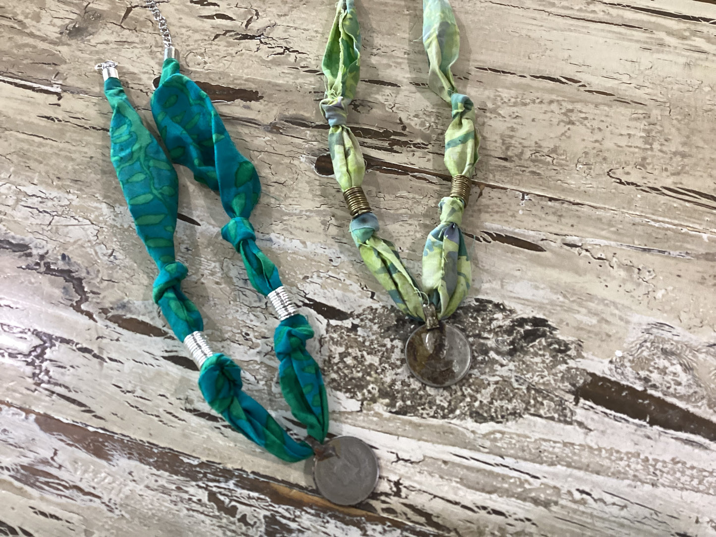 Scarf necklaces with vintage coins