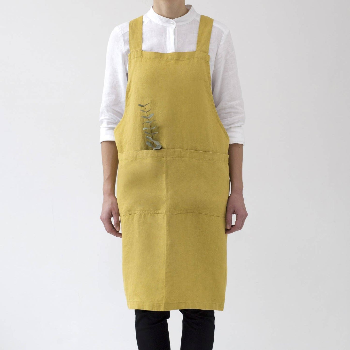 Lemon Curry Linen Japanese Crossback Apron