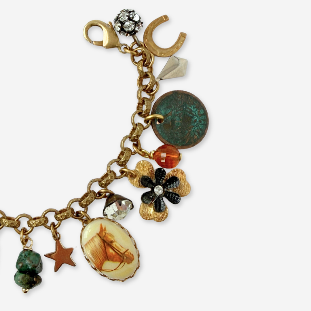Loaded horse-themed vintage charm bracelet