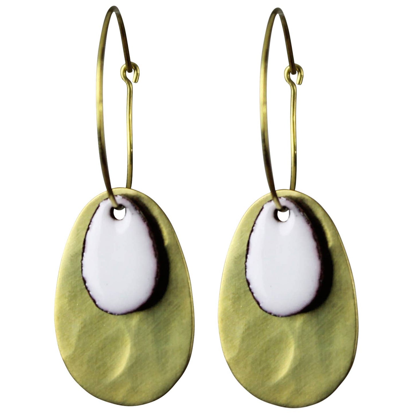 Beldi Earring, Brass & White Enamel