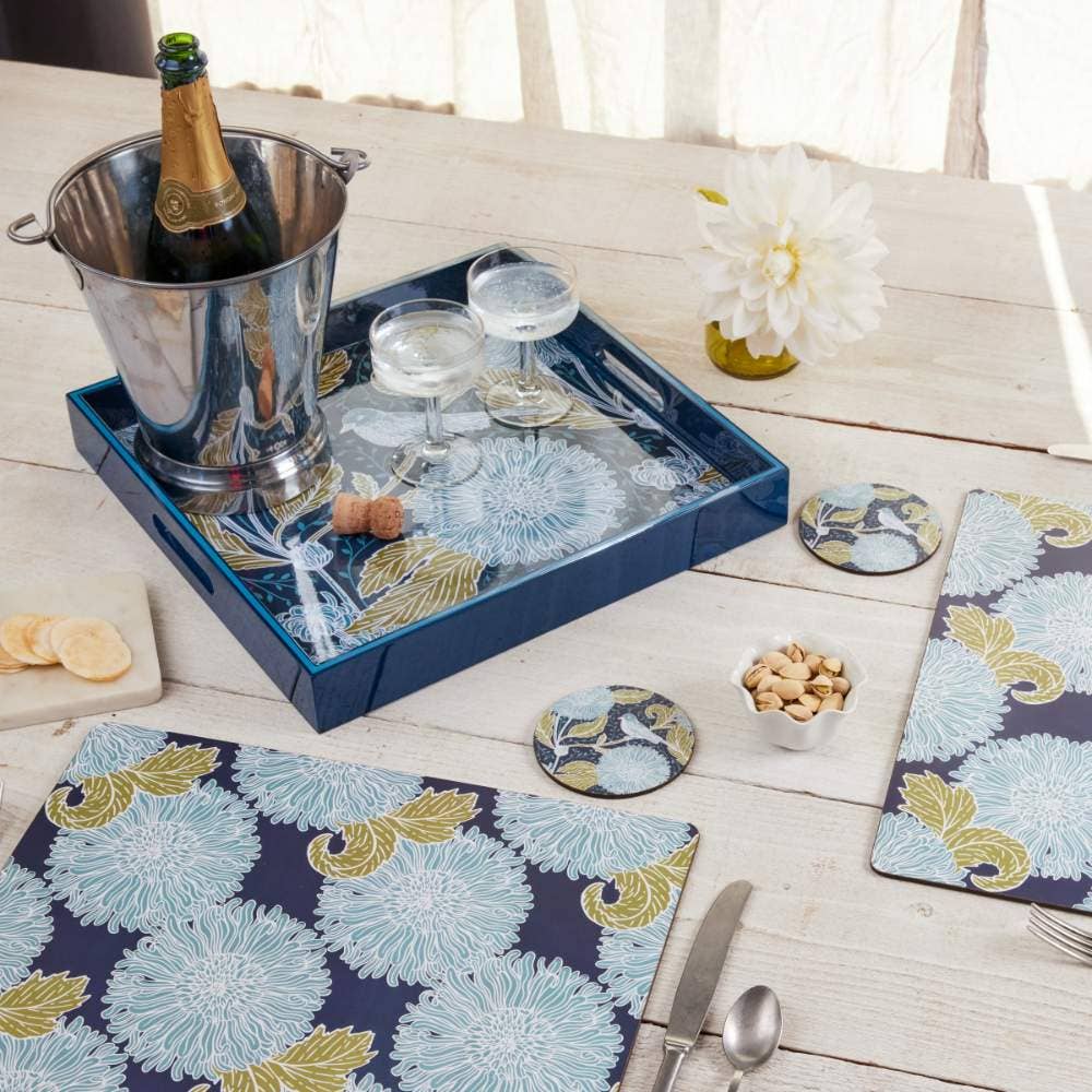 Chrysanthemum Bird Square Lacquer Serving Tray