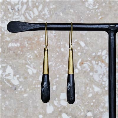 Teardrop Horn Earring - Sm - Dark Horn, Brass