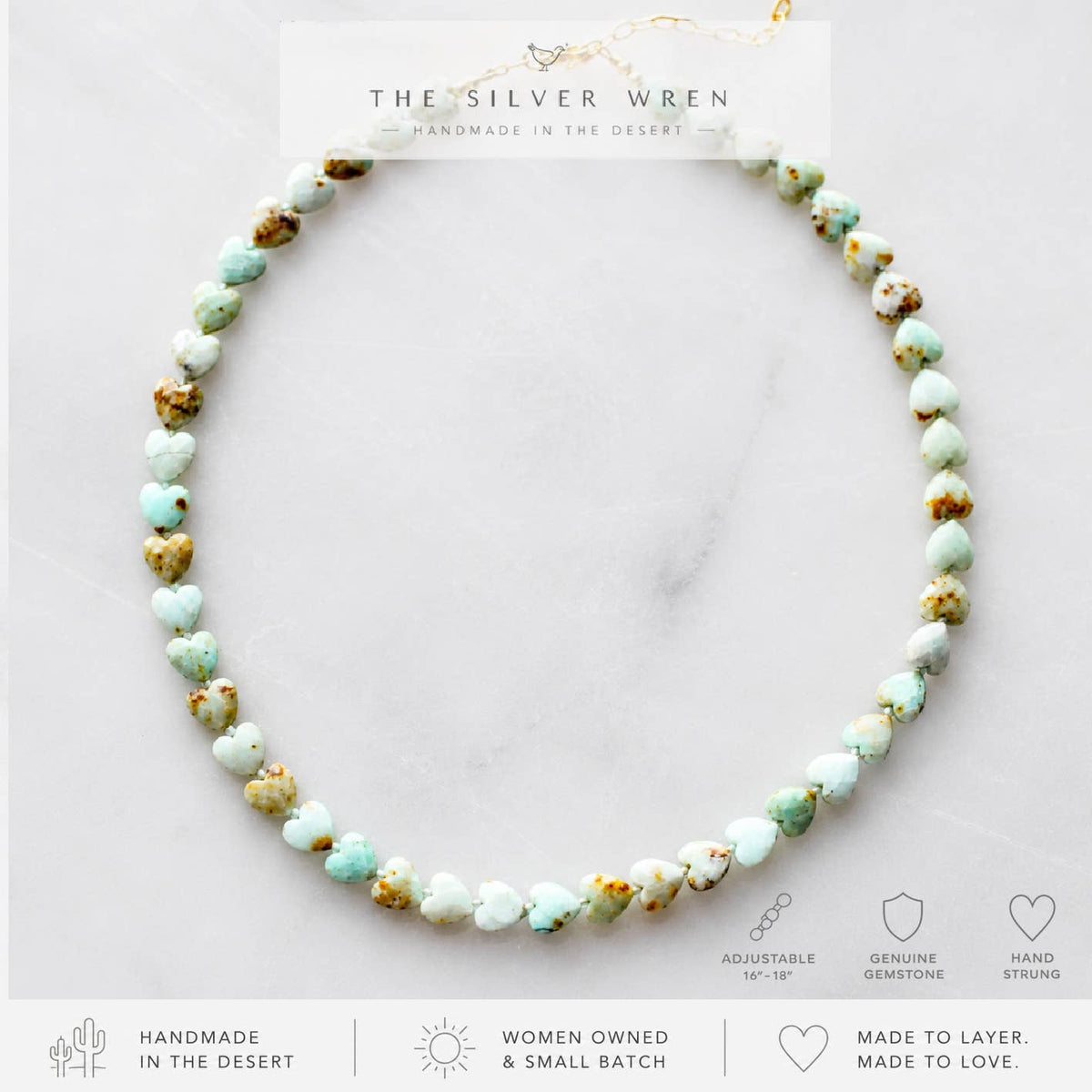 Green Opal Heart Beaded Necklace