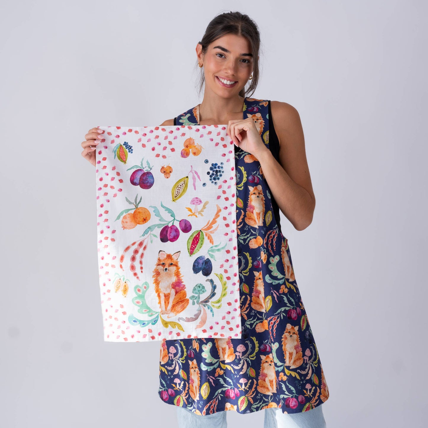 Pinafore Apron- Fox in the Orchard plum