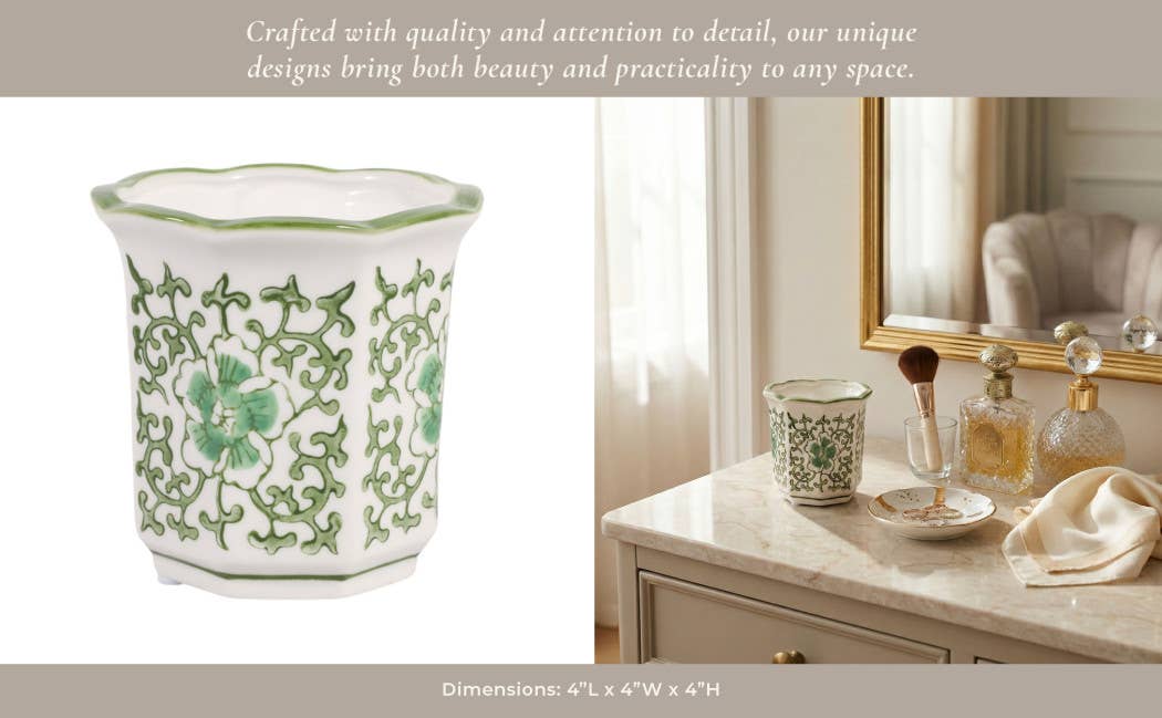 Scented Candle - Plumeria Green and White Ceramic, 6 Oz
