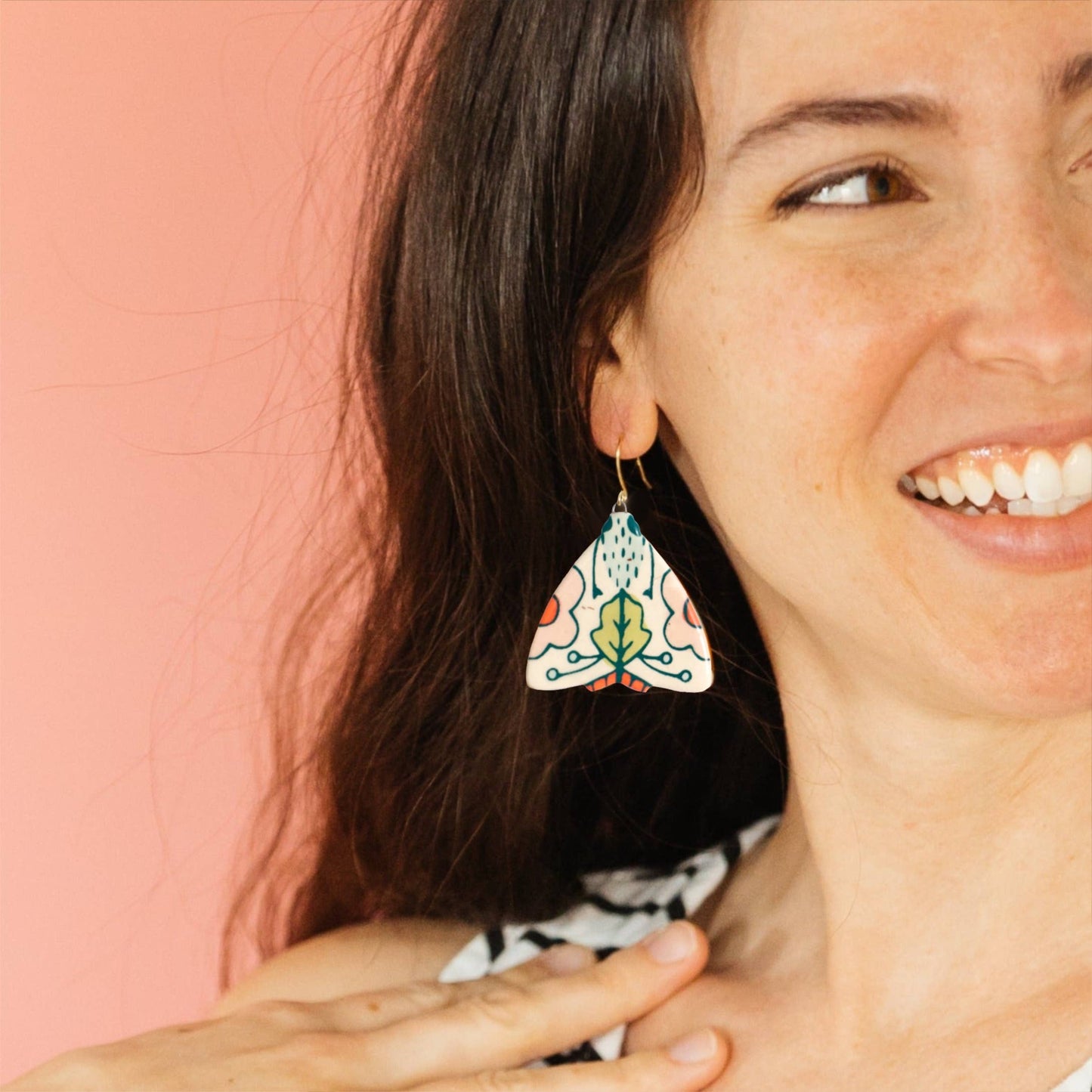 Hidden Moth Dangle Earrings with 14k Gold-Plated Hooks