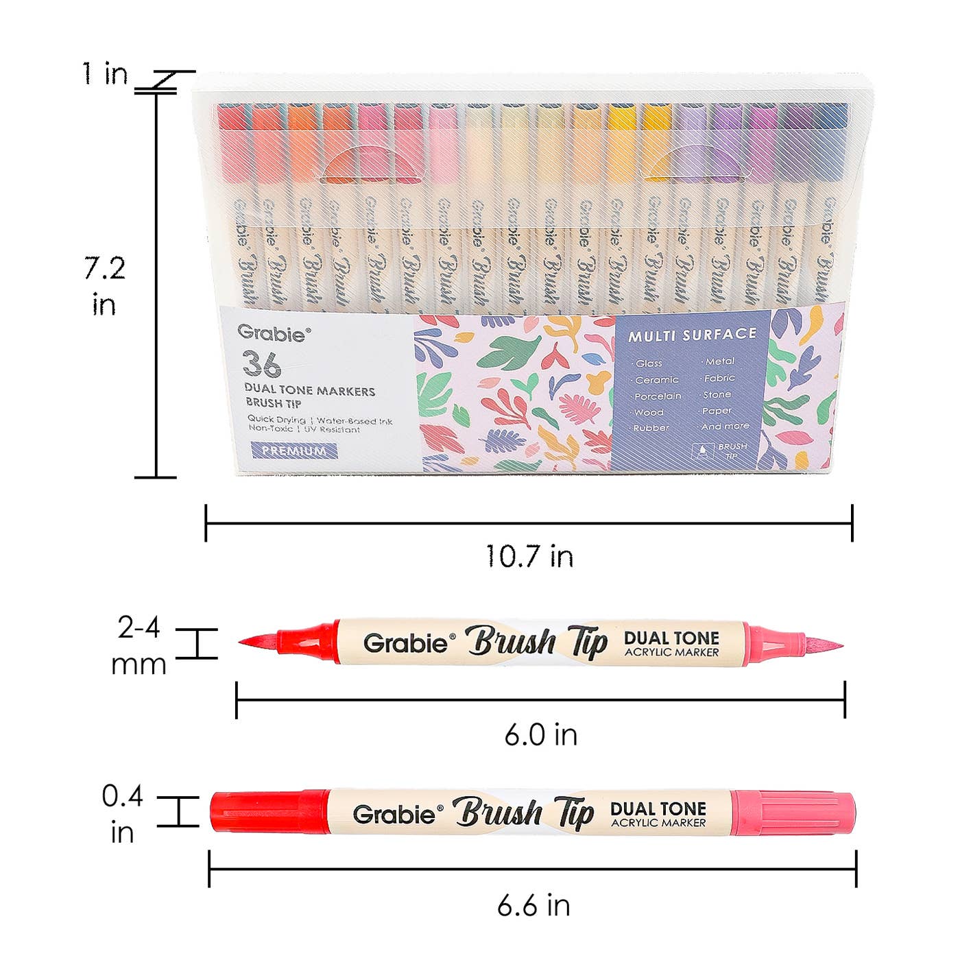 Dual Tone Brush Tip Acrylic Paint Marker Set of 36