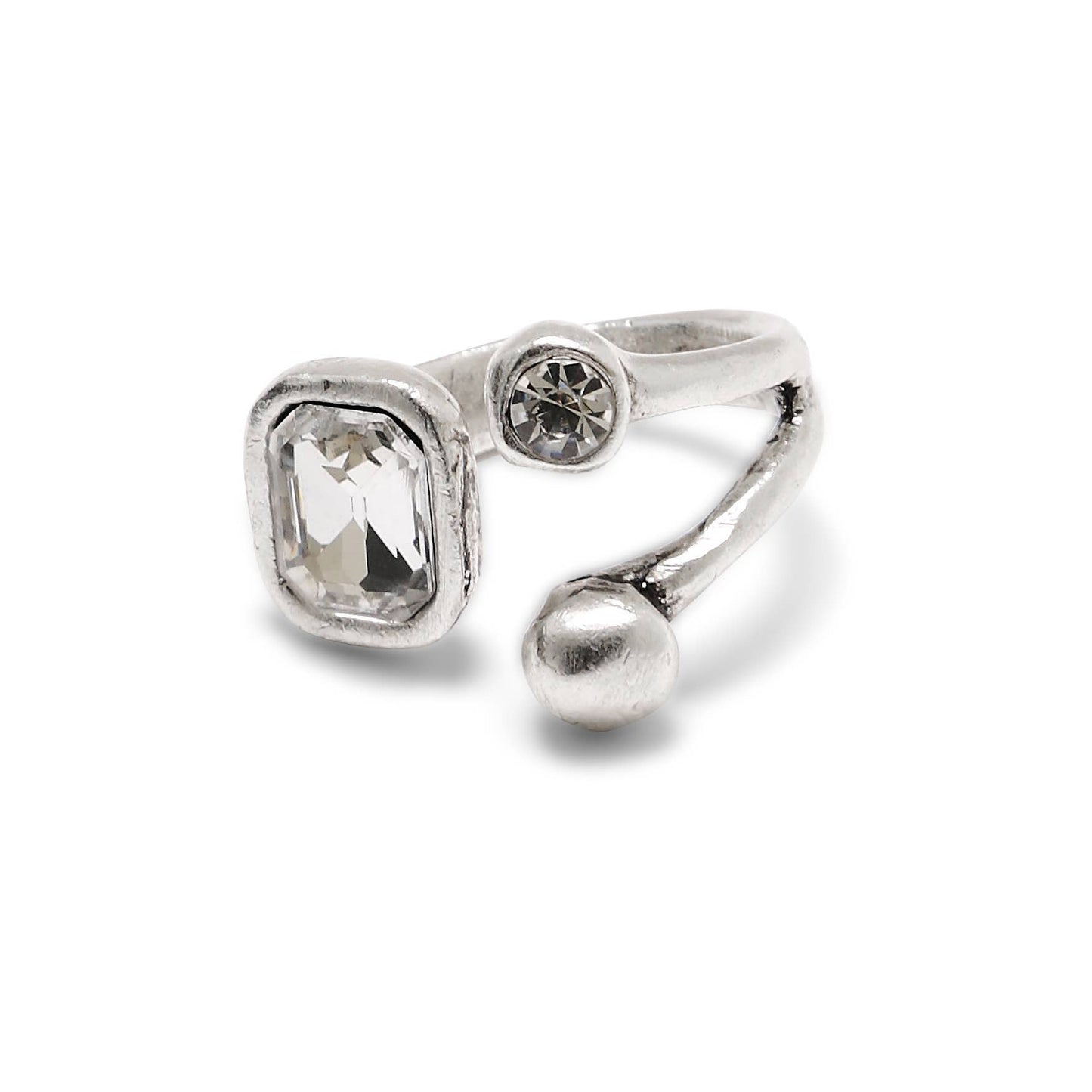 Handmade Clear Crystal Brass Ring - 6988