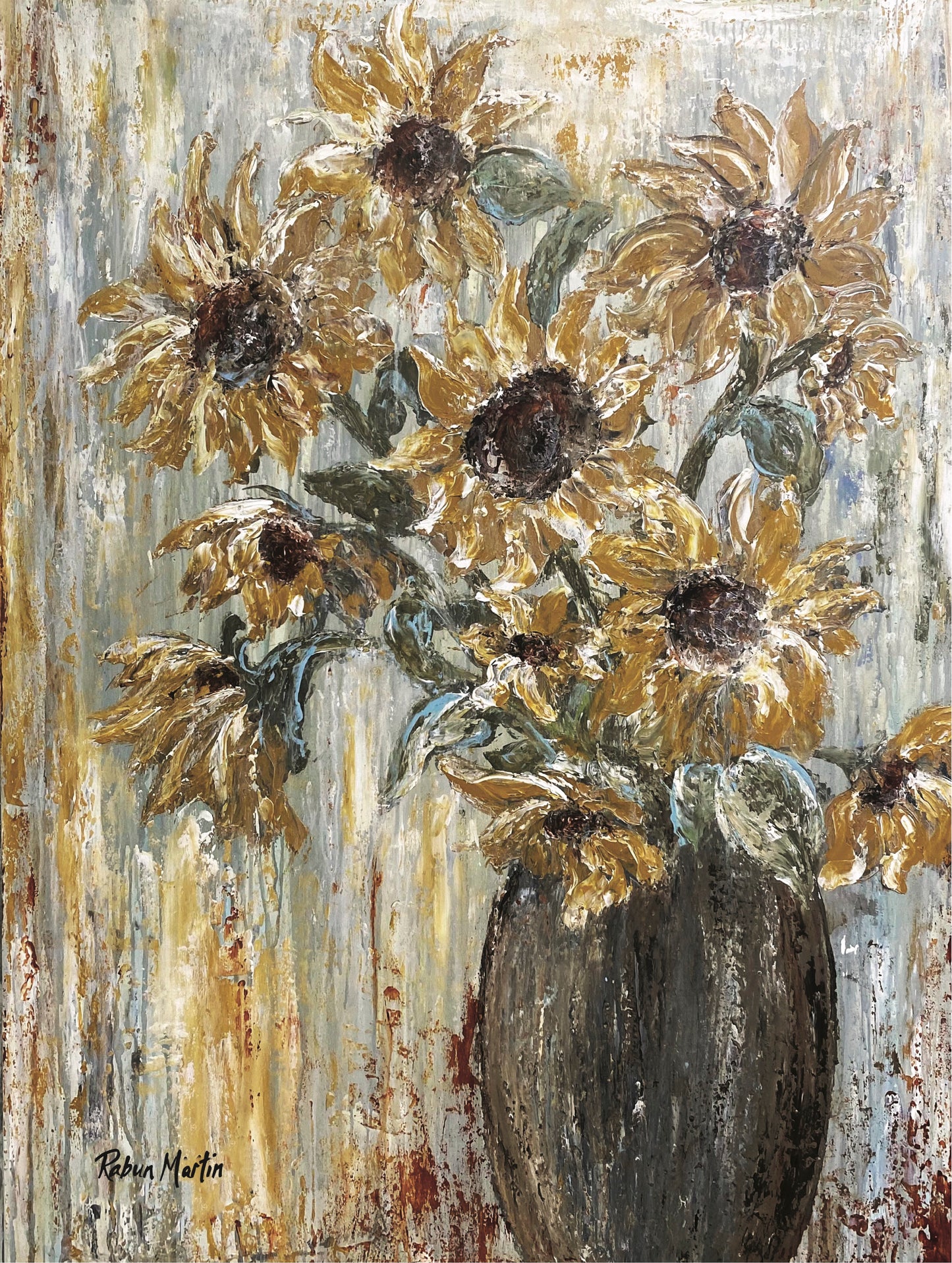12x16 Sunflowers Brown Vase