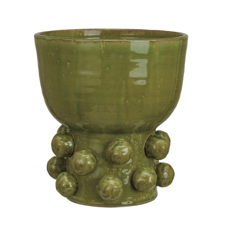 Terra-cotta Hobnail Footed Vase, Green