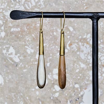 Teardrop Horn Earring - Lrg - Light Horn, Brass
