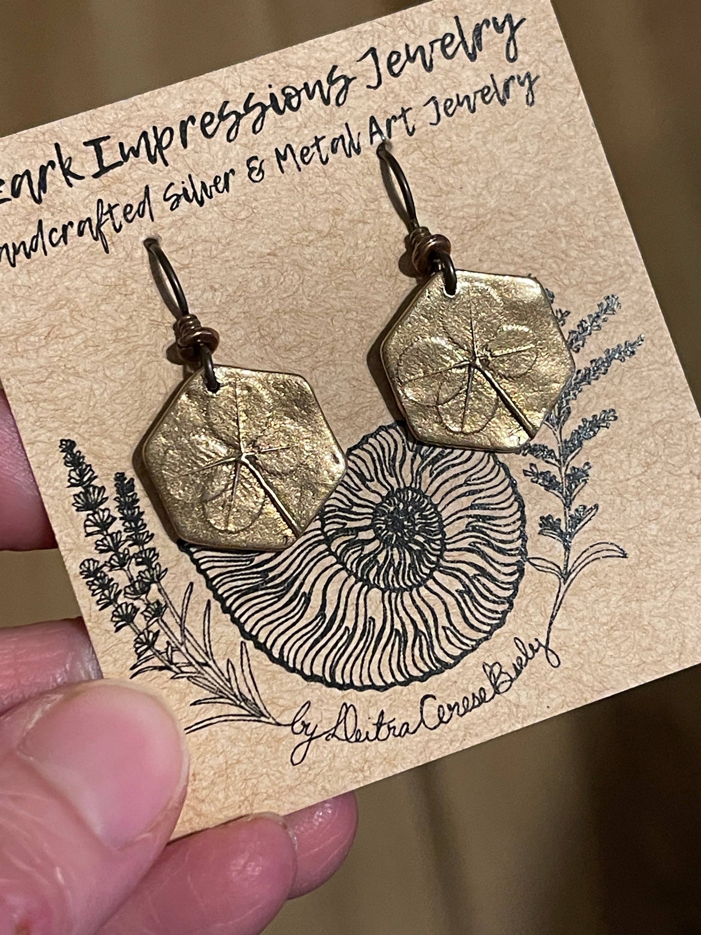 Four Leaf Clover Earrings - Hexagon (Silver, Bronze, Copper): Bronze