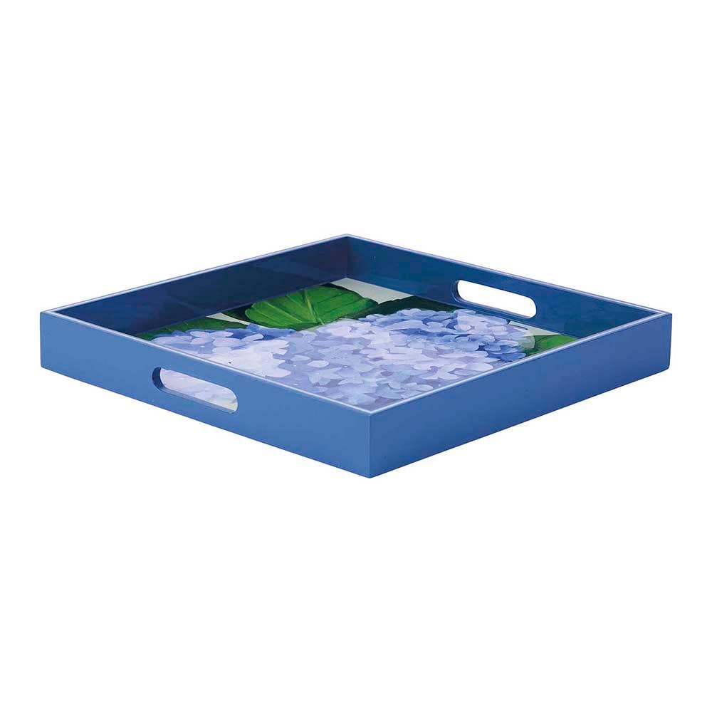 Blue Hydrangea Square Lacquer Serving Tray