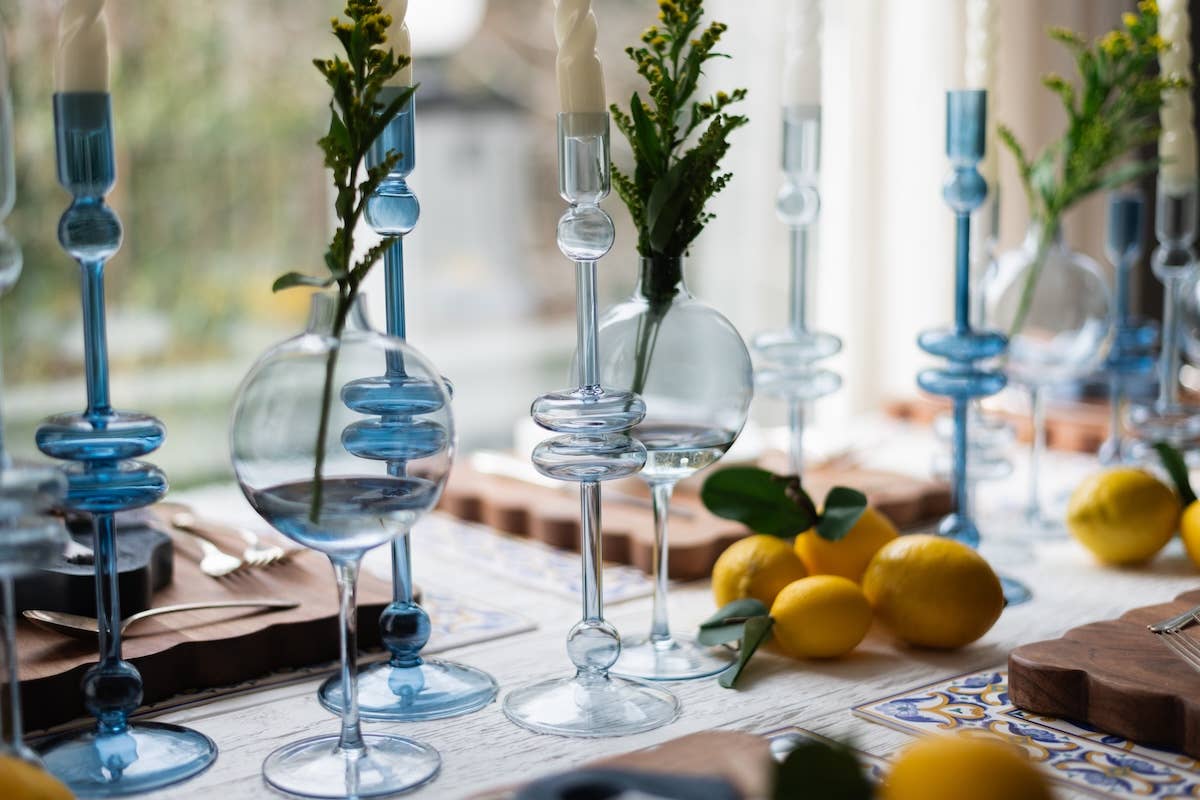 Glass Candlestick, Medium, Sapphire Blue