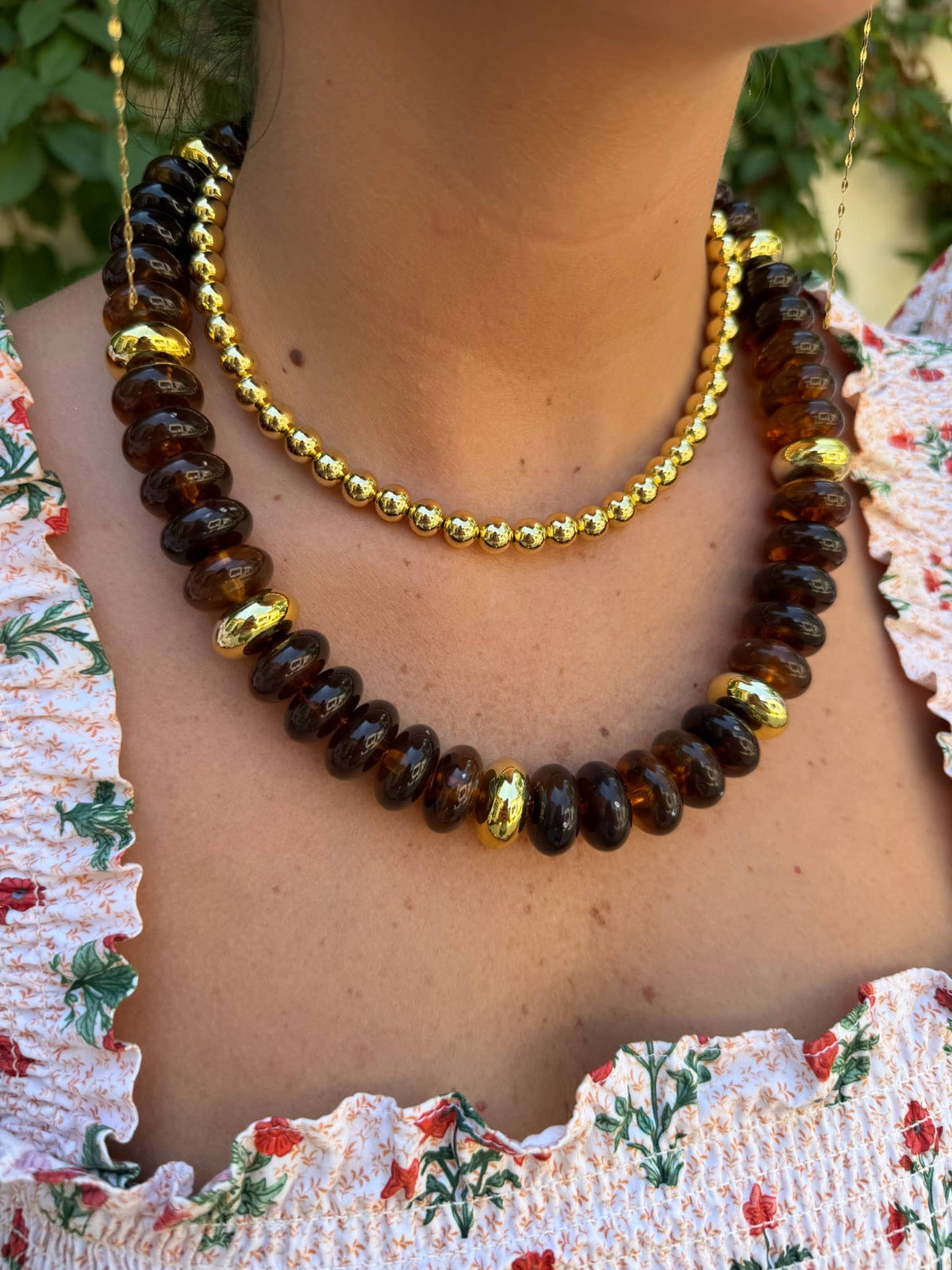 Rowell Beaded Disc Necklace- Tortoise