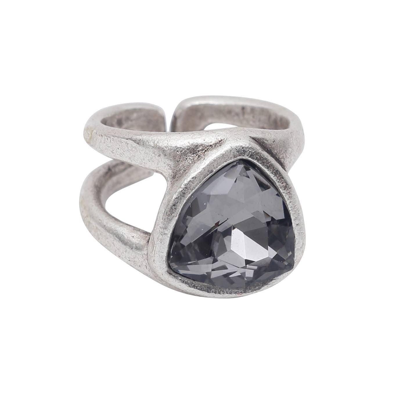 Handmade Smoky Crystal Brass Ring - 7005