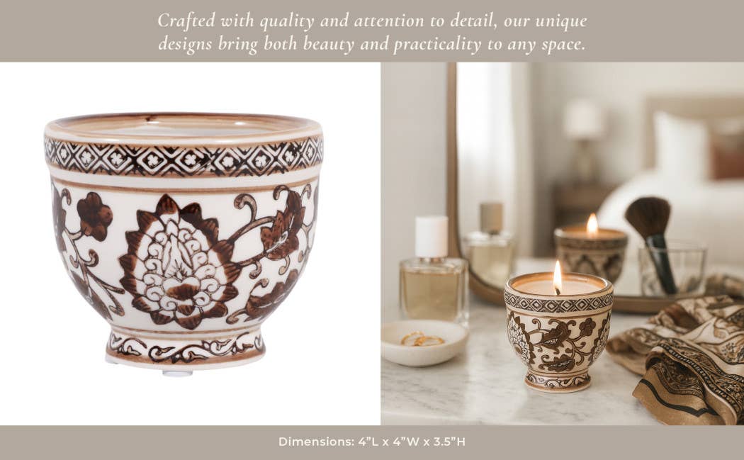 Scented Candle - Plumeria Brown and White Ceramic, 6 Oz.