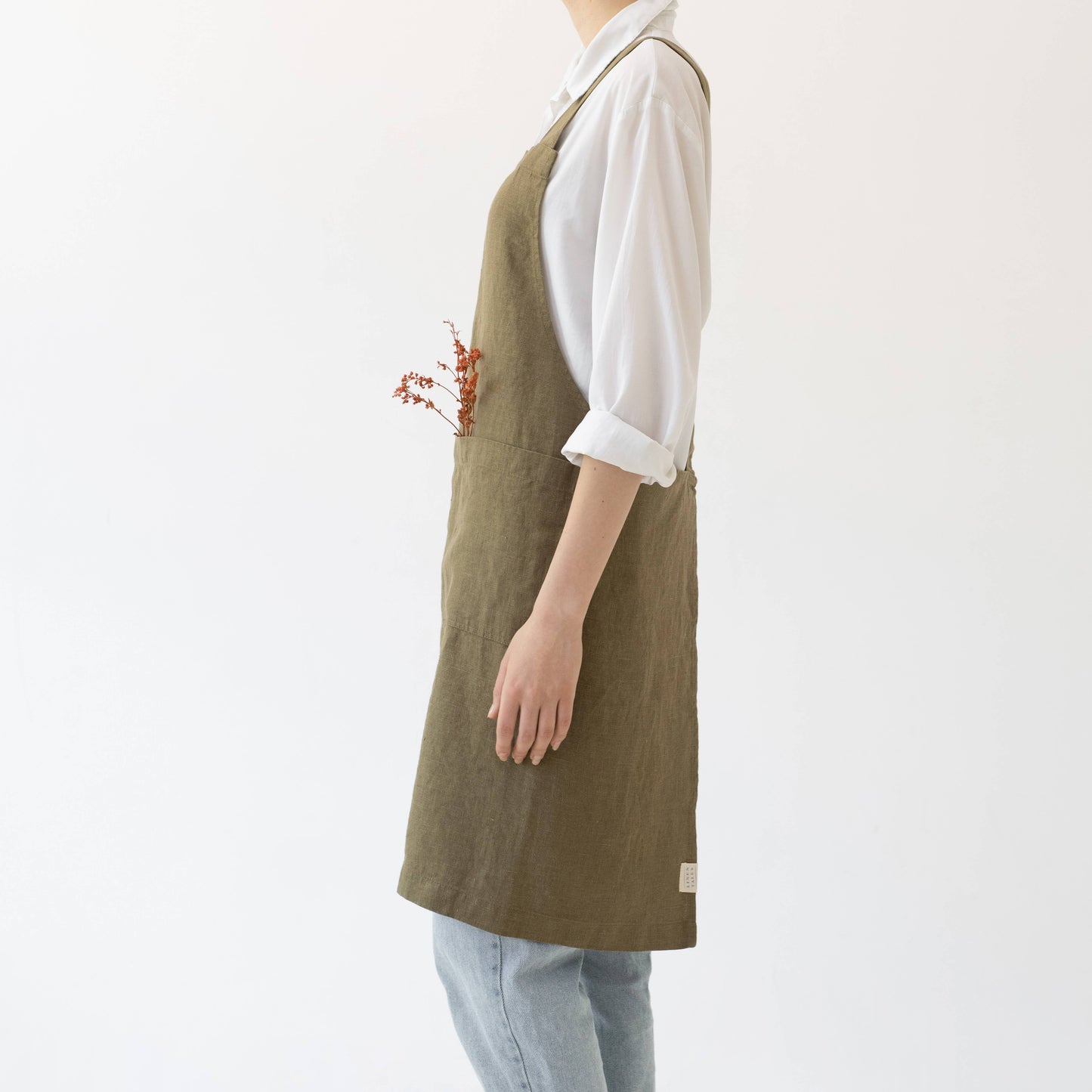 Martini Olive Linen Crossback Apron