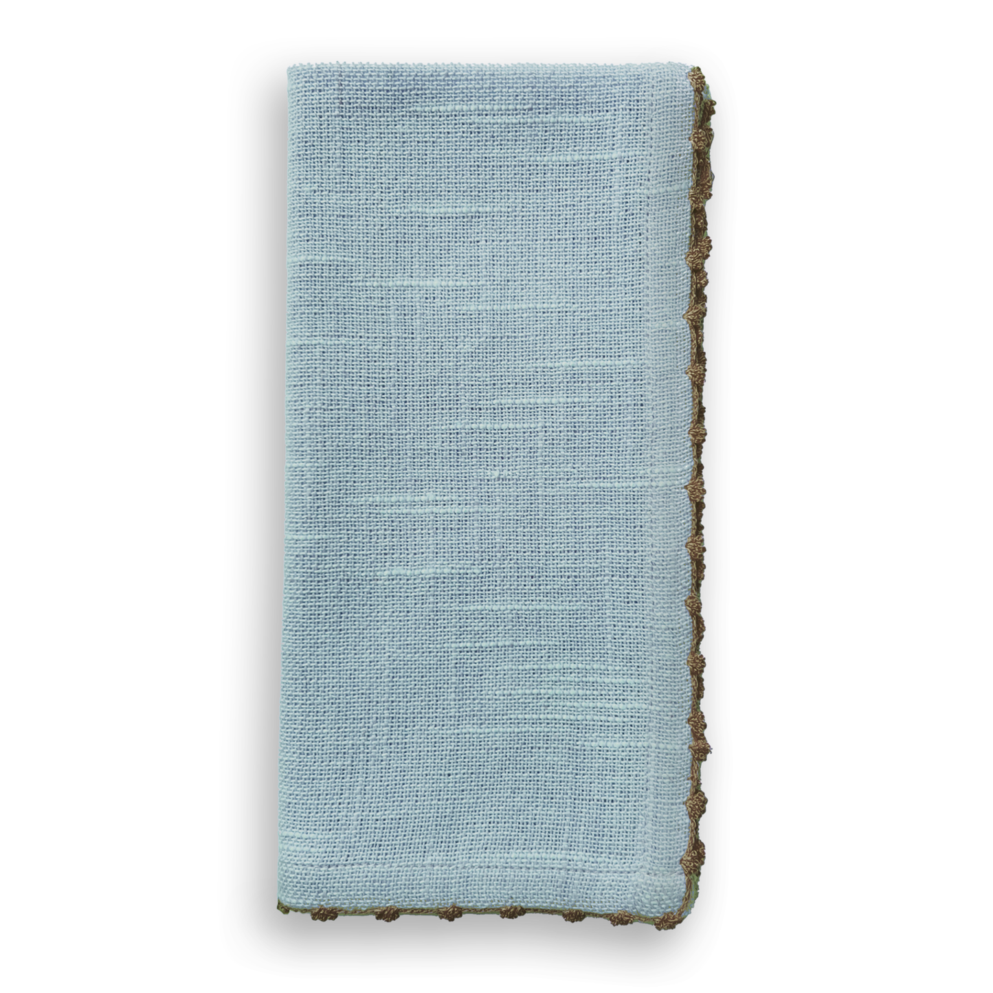 Knotted Edge Blue Cotton Napkin Natural Trim