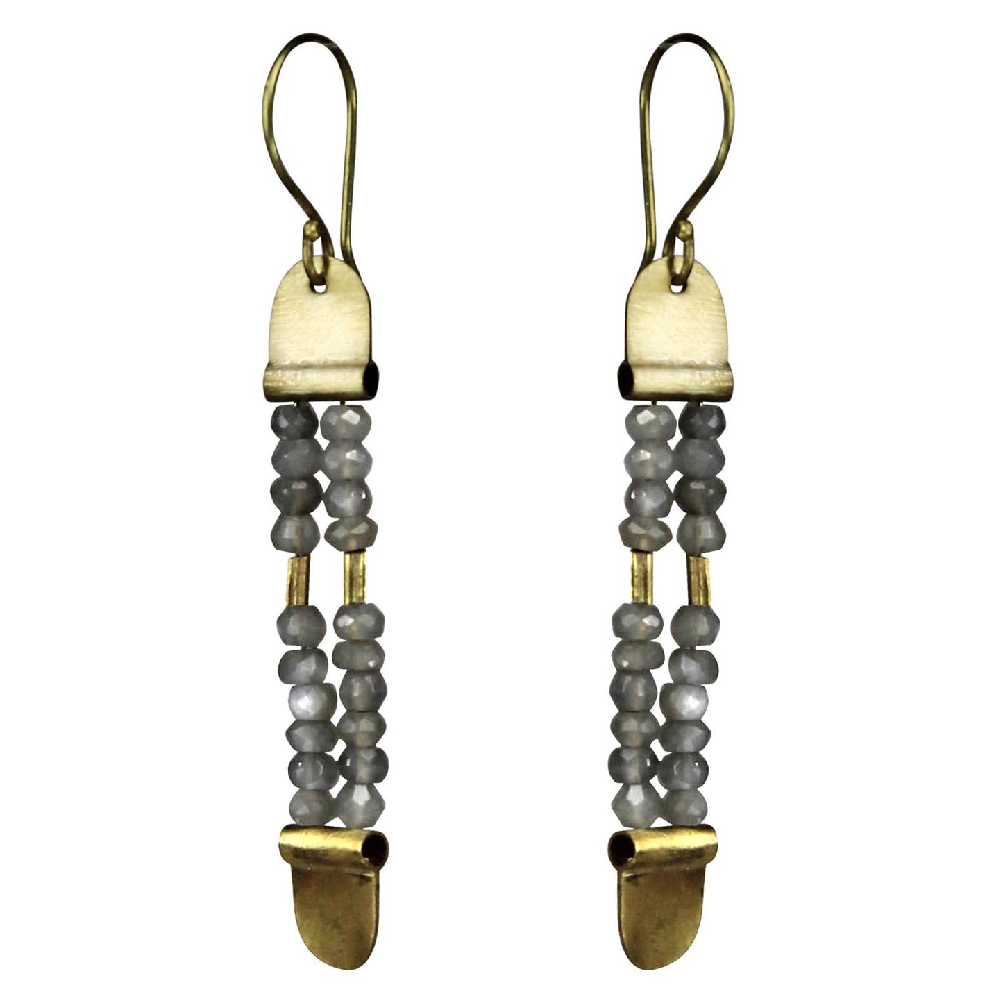 Rail Earring, Brass, Grey Moonstone