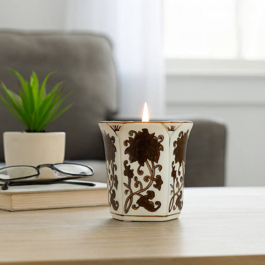 Scented Candle - Lavender Verbena Brown Ceramic Fluted, 6 Oz