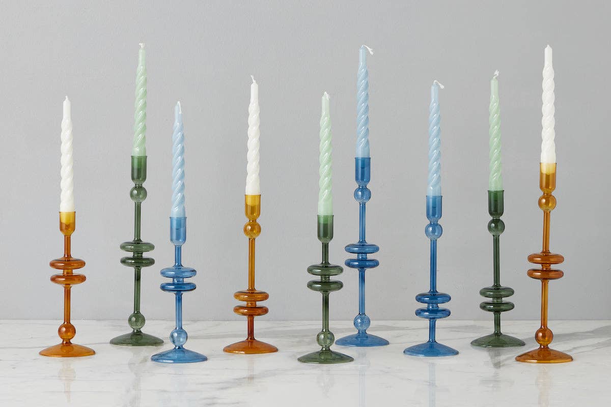 Glass Candlestick, Medium, Sapphire Blue