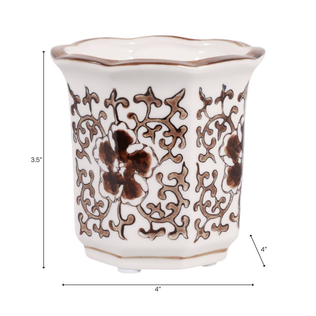Scented Candle - Plumeria Brown and White Ceramic, 6 Oz